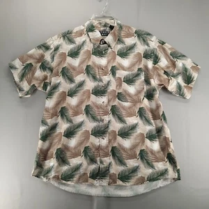 Trader Bay Shirt Mens XL Beige Green Palm Print Short Sleeve Cotton Button Up - Picture 1 of 8