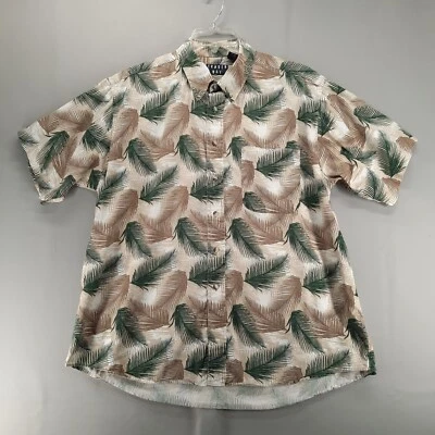 Trader Bay Shirt Mens XL Beige Green Palm Print Short Sleeve Cotton Button Up - Image 1 of 4