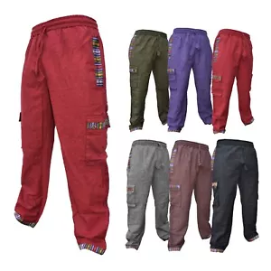 Pantalones de carga de algodón con borde de contraste para hombre bohemio hippie pierna recta - Imagen 1 de 33