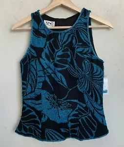 Andretta Donatello schwarzes Top blau Perlen ärmellos Neckholder Reißverschluss Gr. S NEU - Bild 1 von 10