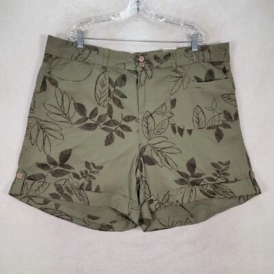 NOVO Shorts Feminino Venezia Plus Size 22 Verde Folha Tropical Elástico Algemado Chino - Imagem 1 de 4