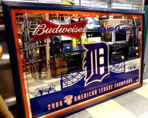 Very large Budweiser & Bud Light Beer Mirror Detroit Tigers 2006 American League - Picture 1 of 4
