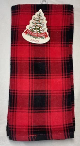 MAINSTREAM KITCHEN TOWELS (2) RED BLACK BUFFALO PLAID CHECK 100% COTTON NIP - Picture 1 of 2