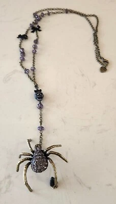 Collar Largo Betsey Johnson Vintage Púrpura Joya Araña Calavera Arcos Foto 1 de 4