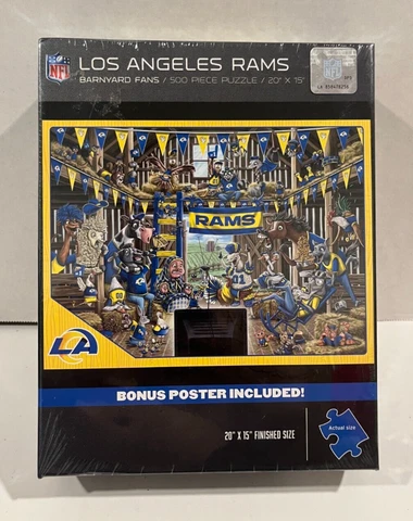 Los Angeles Rams NFL 500 pc Puzzle Barnyard Fans 20 x 15" w/ Poster, NEW Cover