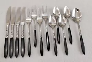 Ekco Silver Epic Forged Stainless Flatware EKS37 13pc Set Faux Black Wood Handle - Picture 1 of 6