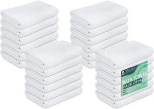 Pack of 24 White Bath Towels Bulk 22X44 Inches - Economy Cheap Bath Towels for C - Picture 1 of 9