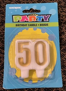 Una (1) NUOVA Candela Compleanno Festa Bougie Oro e Bianco, Numero "50" Design - Foto 1 di 3