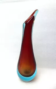 TALL MURANO SOMMERSO RED AND BLUE ART GLASS BOWL VASE - Picture 1 of 6