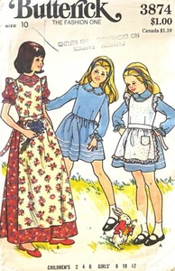 Vestido Butterick para niñas años 70, patrón de delantal 3874 talla 10 sin cortar - Imagen 1 de 2