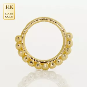 14K REAL Solid Gold Beaded Hinged Nose Septum Piercing Body Hoop Nose 18/16G - Picture 1 of 2