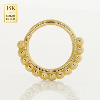 Piercing de tabique nariz con bisagras con cuentas de oro macizo 14K REAL 18/16G Foto 1 de 2