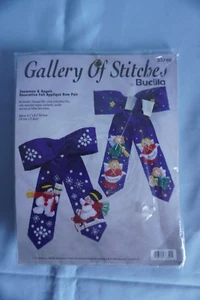 Bucilla Gallery of Stitches #33470 Snowmen Angels felt applique bow pair NIP - Picture 1 of 3