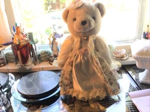 Vintage Victorian Dressed Lady Teddy Bear Stands 16" - Picture 1 of 18