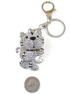 2.25" Long Clear Rhinestone Tiger Keychain - Imagen 1 de 1