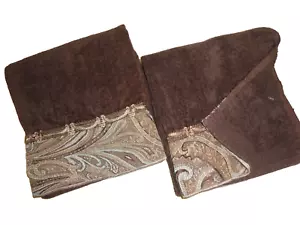 AVANTI BRADLEY BROWN AQUA PAISLEY AQUA ROPES (2P) HAND TOWELS SET 16X28 - Picture 1 of 3