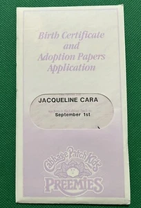 Muñeca prematura Cabbage Patch Kids 1987 etiqueta y certificado de nacimiento documentos de adopción - Imagen 1 de 9