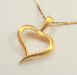 STERLING SILVER 14K GOLD VERMEIL LOVING OPEN HEART SILHOUETTE PENDANT NECKLACE - Picture 1 of 5
