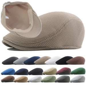 Mesh Flat Cap Mens Fully Lined Newsboy Cabbie Gatsby Driving Golf Beret Hat❤ - Picture 1 of 55