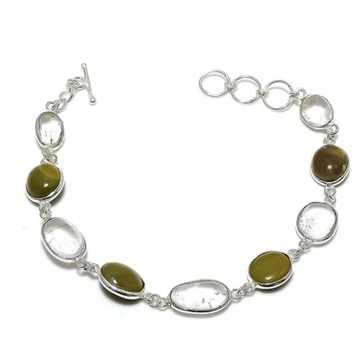 Pulsera de regalo de plata de ley 925 con piedras preciosas de calcedonia madreperla 7-8" w228 Foto 1 de 3