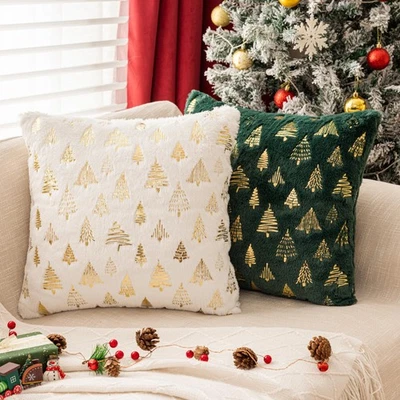 Christmas Tree Green White Throw Pillow Covers 18x18inch, Set of 2 Winter Hol... - Image 1 of 4