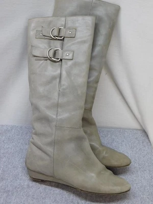 Seychelles Boots Womens Size 6 Gray Taupe Knee High Wedge Double Buckle Leather - Image 1 of 4