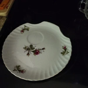 Vintage Rose Pattern Snack Plate 7.5" Gold Trim Scalloped Edge w/ crystal cups. - Picture 1 of 8