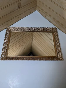 Vintage Kosmetikspiegel Tablett rechteckig goldfarben filigran Parfüm Kommode 15”x10 - Bild 1 von 1