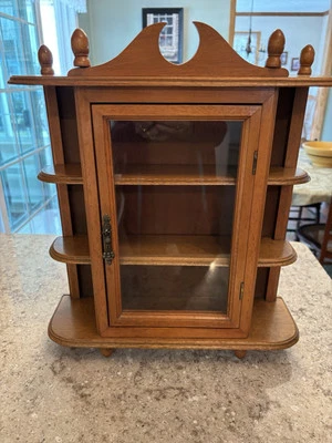 Vintage Wood 3 Tier Glass Door Curio Cabinet Sitting Wall Hanging 15 X 14 X 4 - Image 1 of 4