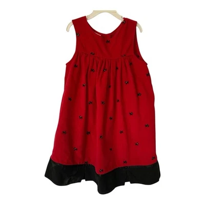 Samantha Says Girl Jumper Dress Sz 6X Red Corduroy Black Trim Scottie Dog Button - Image 1 of 4