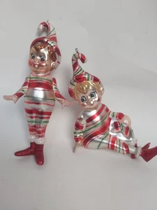  2 Vintage Style WEIHNACHTSSCHMUCK PIXIE ELFEN DEKO GLITZER Finish  - Bild 1 von 6