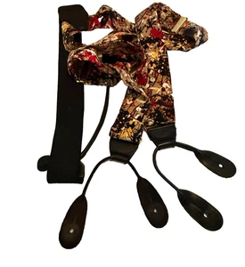 Perry Ellis Portafolio Tirantes Pintura Abstracta Salpicaduras Seda Cuero Botón - Imagen 1 de 6