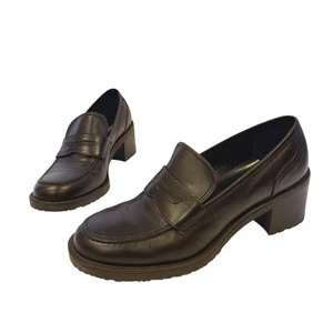 BASS & CO Penny Loafer 8 M Brown Pumps Block Heel Shoes Librarian Academia 90s - Picture 1 of 11