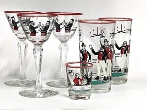 Libbey 1948 PICKWICK Dickens 2 Becher - 3 5+3/4" Stielgläser, 1 Schnapsglas - v - Bild 1 von 11