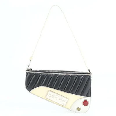 CHRISTIAN DIOR Cadillac Montaigne 1947 Saddle Shoulder Bag Black x White Leather - Image 1 of 4