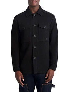 Karl Lagerfeld Paris Men's Oversized Fit Textured Striped Shirt Jacket, Black, M - Picture 1 of 3