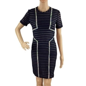 Vestido ceñido al cuerpo de malla a rayas azul marino talla 2 Yigal Azrouël - Imagen 1 de 7