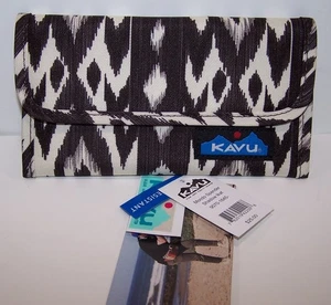 Cartera sin asas KAVU Mondo Spender triple sombra Ikat negra/blanca nueva con etiquetas $25 - Imagen 1 de 3
