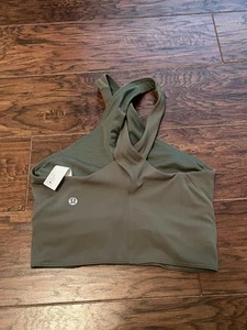 Lululemon Army Green Sports Bra Size 2 Nulu Wrap Front Long Line Light Support - Picture 1 of 7