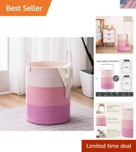 Elegant Pink 58L Tall Laundry Basket - Eco-Friendly Cotton Hamper for Home - Picture 1 of 10