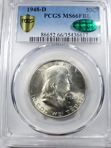 1948-D Franklin Silver Half Dollar PCGS & CAC MS66FBL 1st Year Franklin Cover
