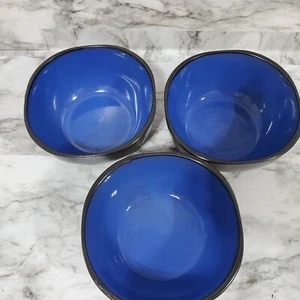 Gibson Soho Lounge Square Reactive Stoneware Soup/Cereal Bowls 6” Blue Lot of 3 - Picture 1 of 6