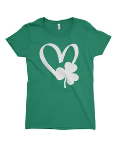 St Patricks Day Shamrock Heart Girls Fitted T-Shirt Irish Pride Clover - Picture 1 of 2