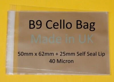 CELLOEXPRESS B9 - 50mm x 62mm + 25mm lip - Cellophane Display Bag - Artists Cello