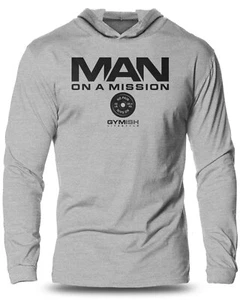 072. Man On A Mission Lightweight Long Sleeve Hooded T-Shirt for Men - Picture 1 of 20