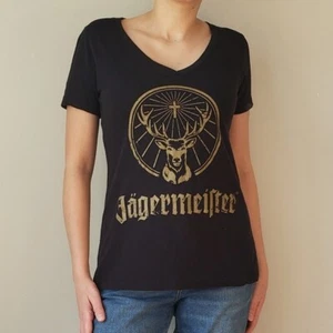 Jagermeister Logo V Neck Black Tee Shirt Short Sleeves L - Picture 1 of 7