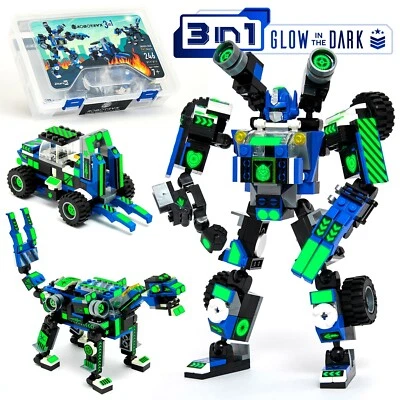 Robot Mech Building Blocks STEM Toy Glow in the Dark 3in1 Gift For Boys Kids - Image 1 of 4