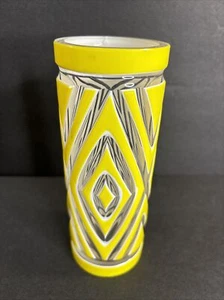 Antike Kamee Glas Vase/Art Deco/Hochrelief/Frankreich C1940/Gelb/Geometrische Linie - Bild 1 von 11