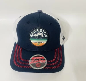 Galveston island texas Trucker Snapback Hat retro white Navy Blue. - Picture 1 of 4