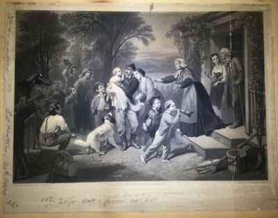 Antique 1864 STEEL ENGRAVING Picture HOME ON FURLOUGH Bradley & Co John Sartain - Image 1 of 4